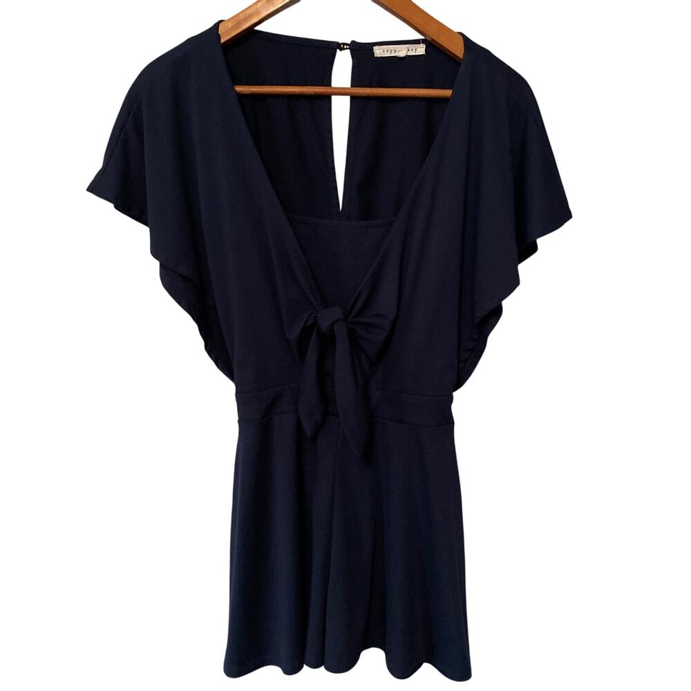 Copper Key Navy Flutter Sleeve Stretch Romper Attached Spaghetti Strap Tank XS